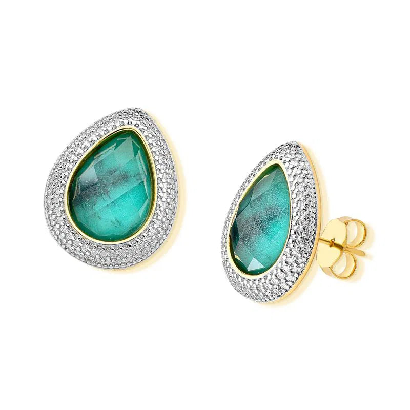 White Rhodium Teardrop Earrings with Emerald Gemstone – Luxury Sparkle