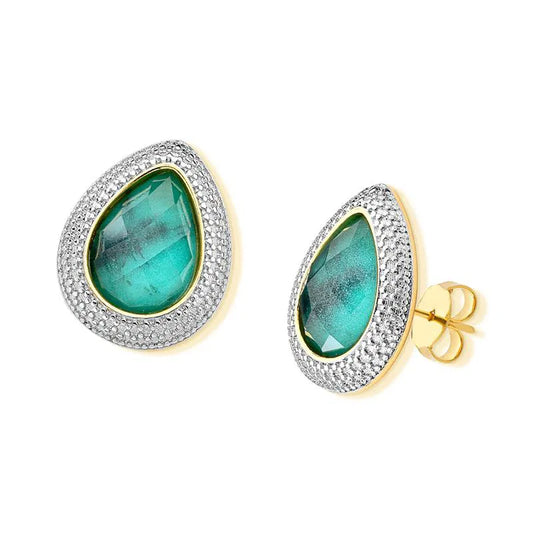 White Rhodium Teardrop Earrings with Emerald Gemstone – Luxury Sparkle