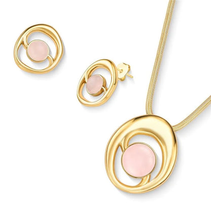 18K Gold-Plated Pearl Porcelain Gemstone Jewelry Set | Earrings & Necklace