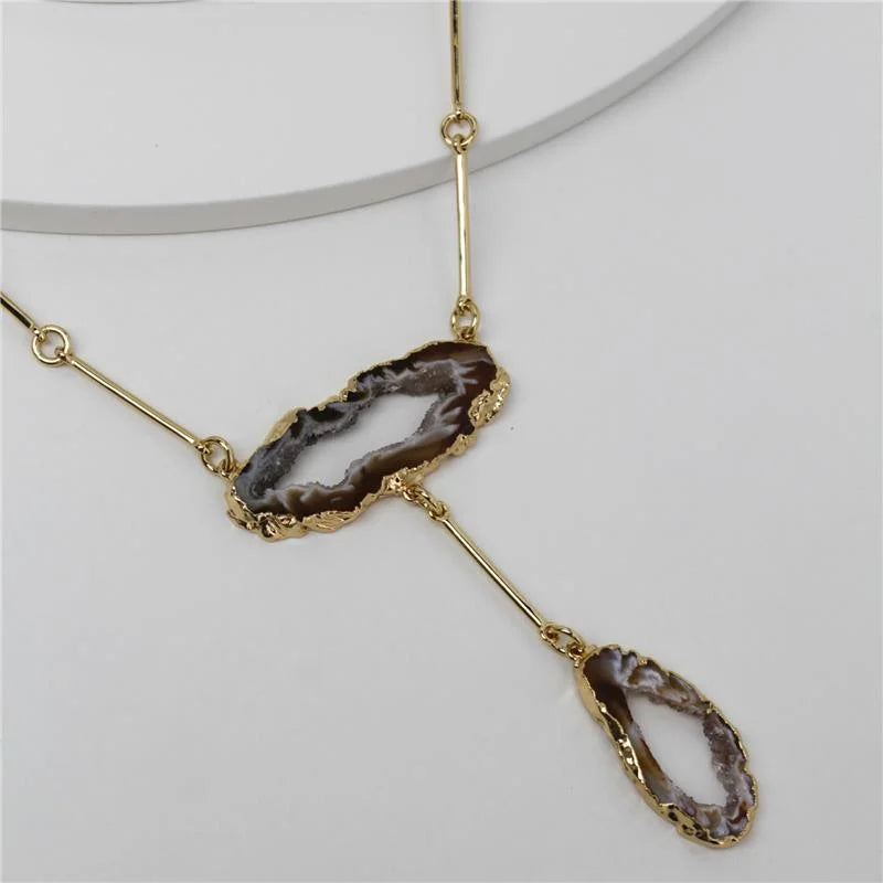 18K gold-plated necklace with natural geode gemstones