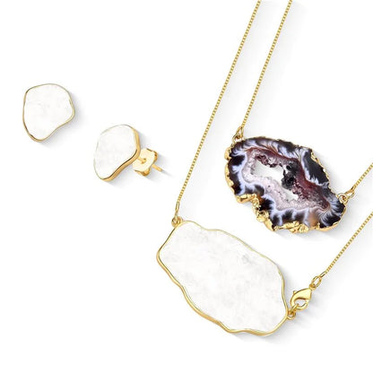 18K gold-plated set with earrings and necklace with  selenite gemstones
