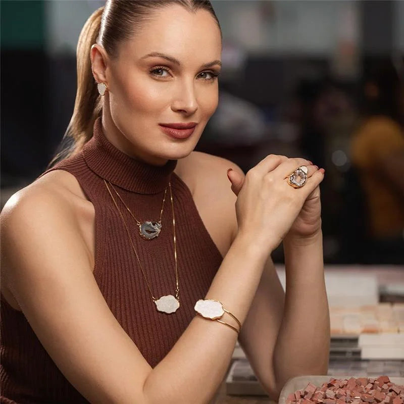 18K gold-plated set with earrings and necklace with  selenite gemstones