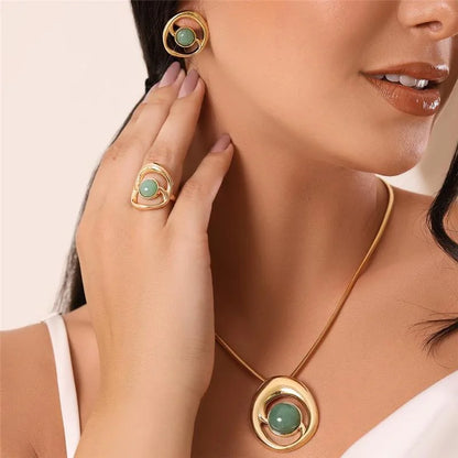 18K gold-plated stud earrings with natural gemstone