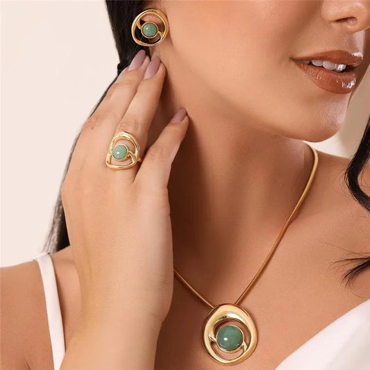 18K gold-plated stud earrings with sodalite gemstone