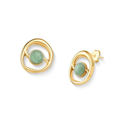 18K gold-plated stud earrings with natural gemstone