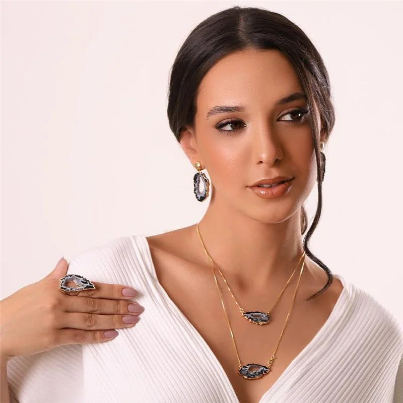 18K gold-plated dangle earrings with natural geode gemstone