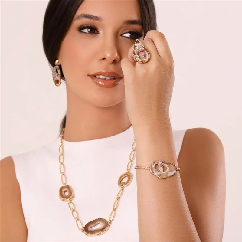 18K gold-plated bracelet with geode stone