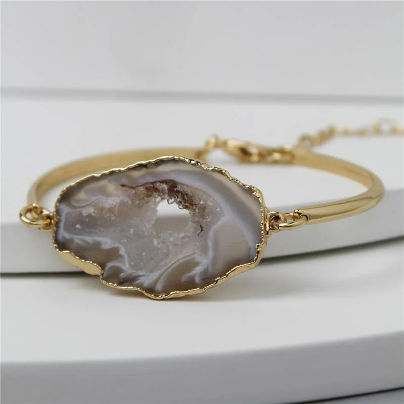 18K gold-plated bracelet with geode stone