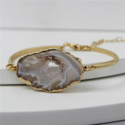 18K gold-plated bracelet with geode stone