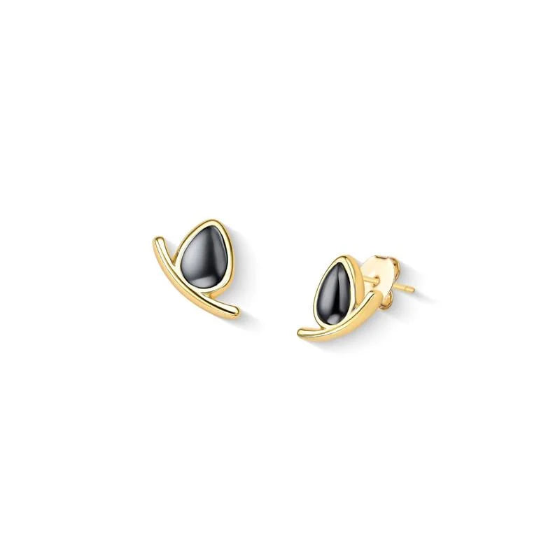 18K gold-plated stud earrings with hematite gemstone