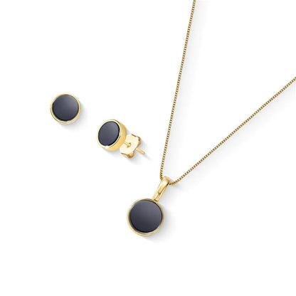 18K gold-plated set of earrings and necklace with hematite gemstones