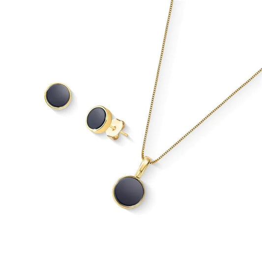 18K gold-plated set of earrings and necklace with hematite gemstones
