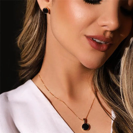 18K gold-plated set of earrings and necklace with hematite gemstones