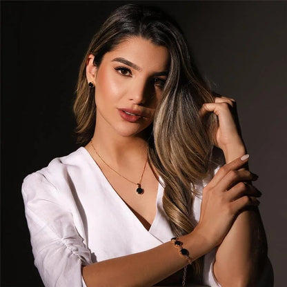 18K gold-plated set of earrings and necklace with hematite gemstones