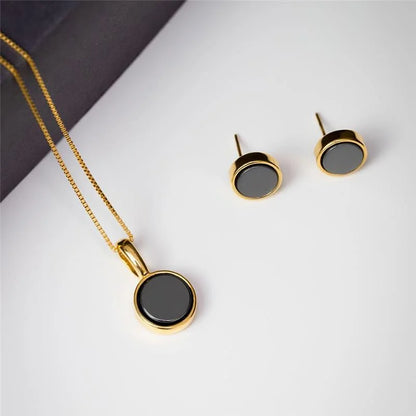 18K gold-plated set of earrings and necklace with hematite gemstones