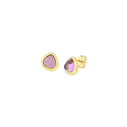 18K Gold-Plated Amethyst Teardrop Earrings – Oval Cabochon Gemstone