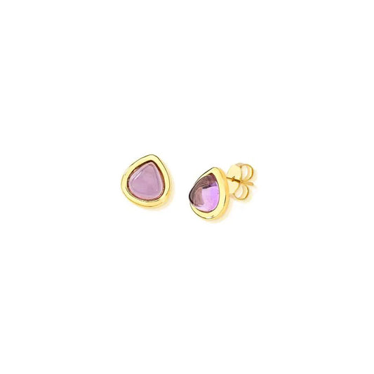 18K Gold-Plated Amethyst Teardrop Earrings – Oval Cabochon Gemstone
