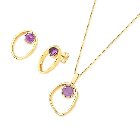 Elegant Gold Amethyst Jewelry Set – Modern Minimalist Necklace & Earrings