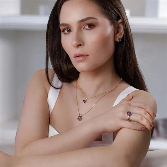 18K Gold-Plated Amethyst Adjustable Ring — Elegant Violet Gemstone Statement Jewelry