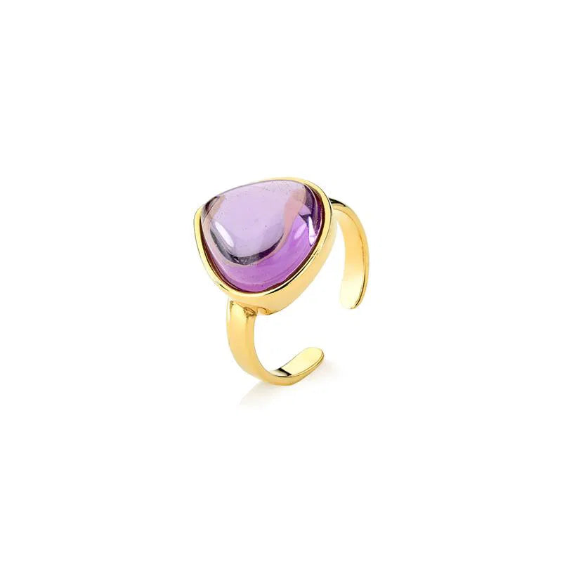 18K Gold-Plated Amethyst Adjustable Ring — Elegant Purple Gemstone Jewelry