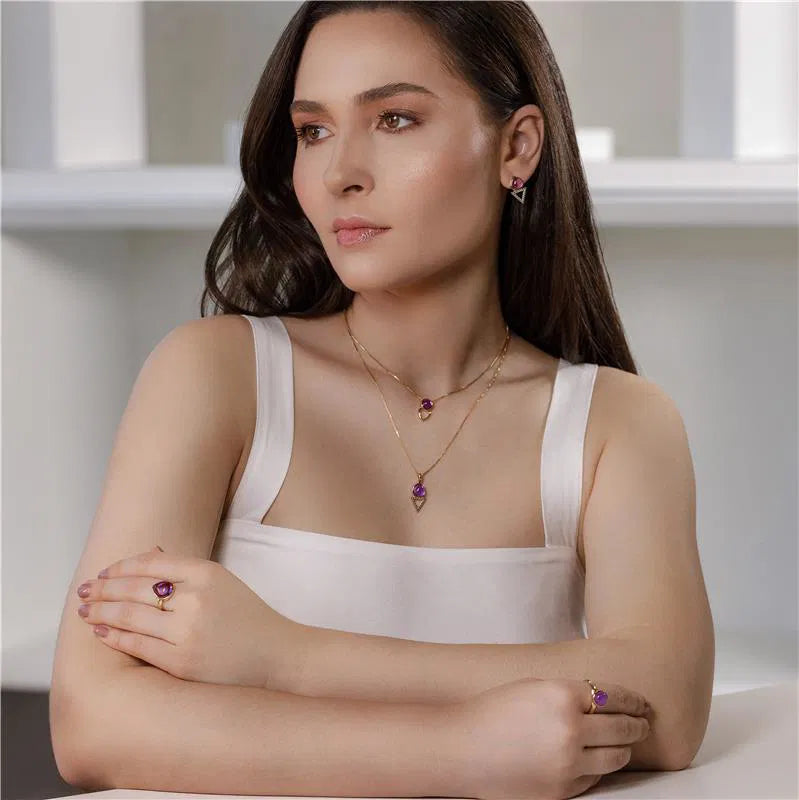 18K Gold-Plated Amethyst Adjustable Ring — Elegant Purple Gemstone Jewelry