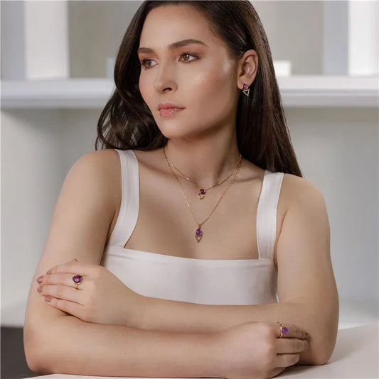 18K Gold-Plated Amethyst Adjustable Ring — Elegant Purple Gemstone Jewelry