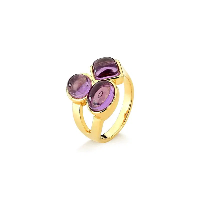 18K Gold-Plated Amethyst Ring | Square & Round Cabochon Gemstone Statement Ring