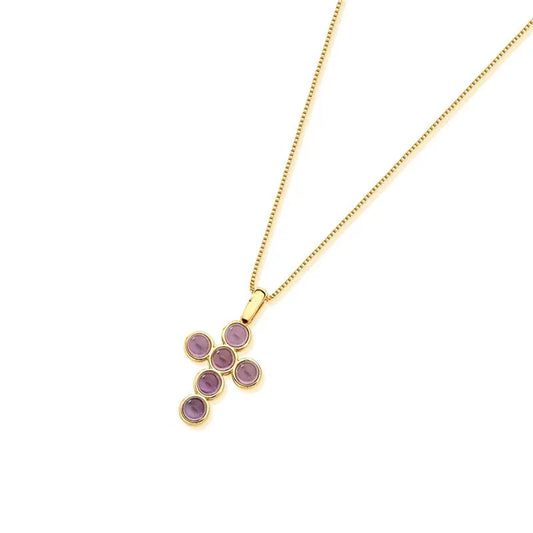 18K Gold-Plated Amethyst Cross Necklace – Venetian Chain, Minimalist Spiritual Jewelry
