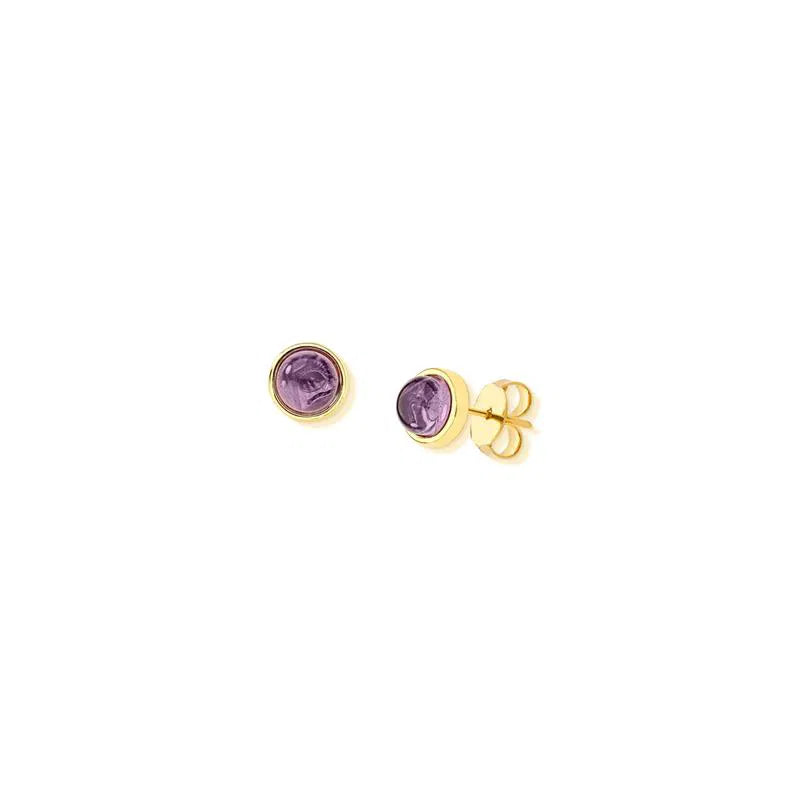 18K Gold-Plated Amethyst Earrings – Minimalist Oval Cabochon Gemstone