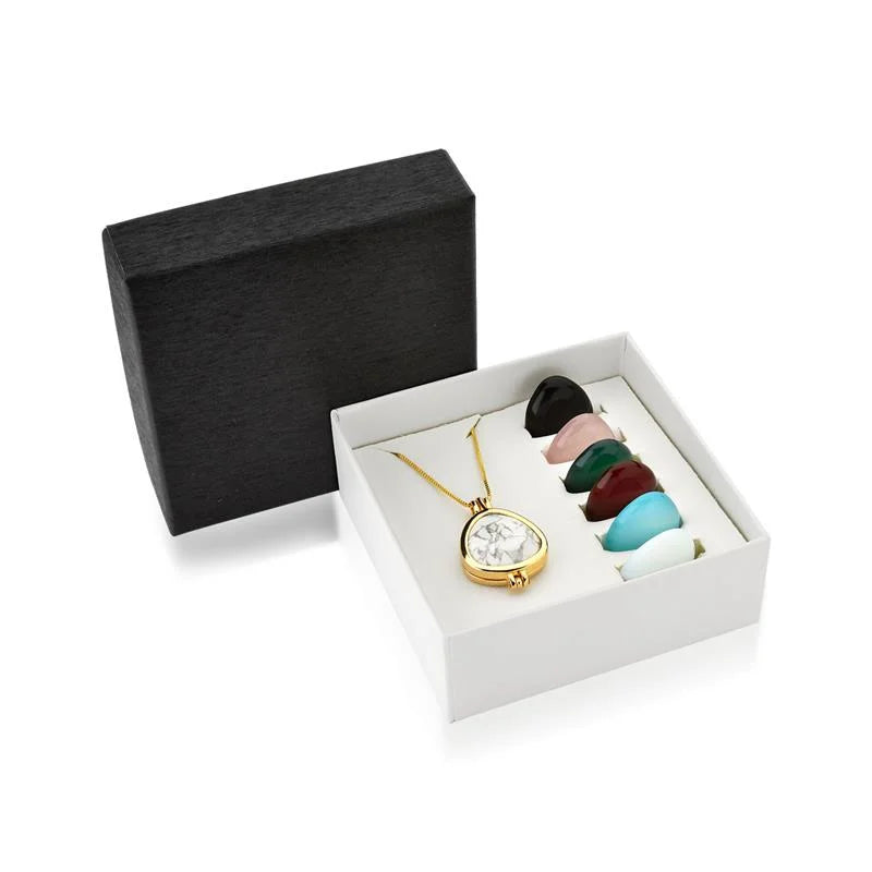 18K gold-plated necklace combo with seven shield-shaped gemstones