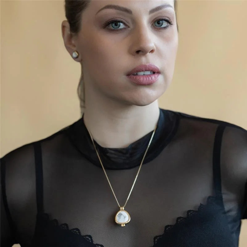 18K gold-plated necklace combo with seven shield-shaped gemstones