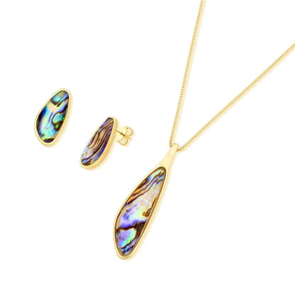 18K gold-plated set of earrings and necklace with abalone gemstones