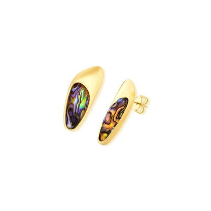 18K gold-plated stud earrings with abalone gemstone