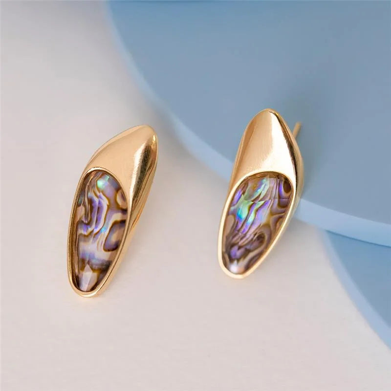 18K gold-plated stud earrings with abalone gemstone
