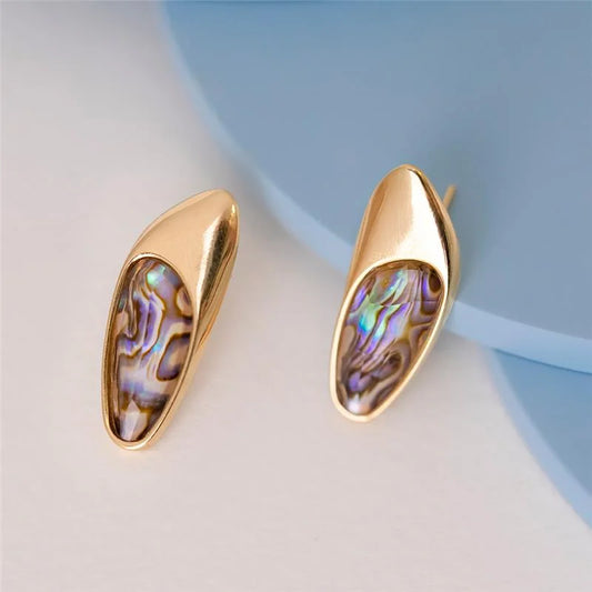18K gold-plated stud earrings with abalone gemstone