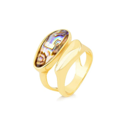 18K Gold-Plated Ring with Seashell Gemstone | Ocean-Inspired Statement Ring