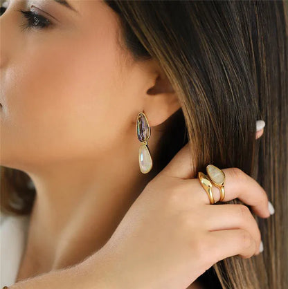 18K Gold-Plated Ring with Seashell Gemstone | Ocean-Inspired Statement Ring