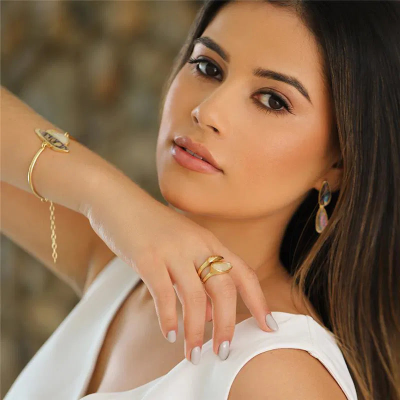 18K Gold-Plated Ring with Seashell Gemstone | Ocean-Inspired Statement Ring