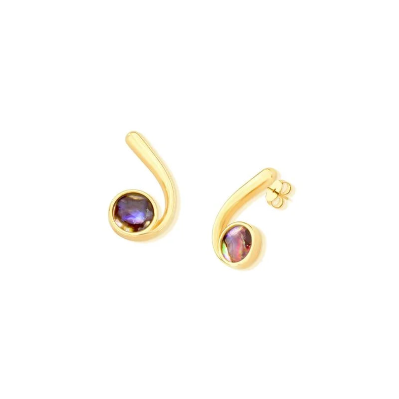 18K gold-plated stud earrings with abalone gemstone