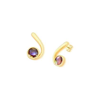 18K gold-plated stud earrings with abalone gemstone