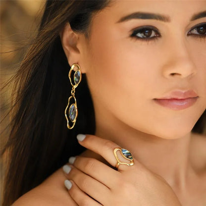 18K Gold-plated ring with abalone gemstone