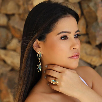 18K Gold-plated ring with abalone gemstone