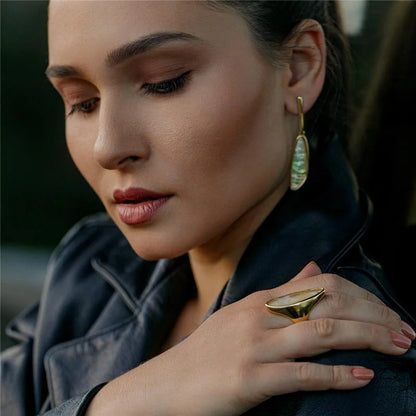 18K gold-plated dangle earrings with abalone gemstone