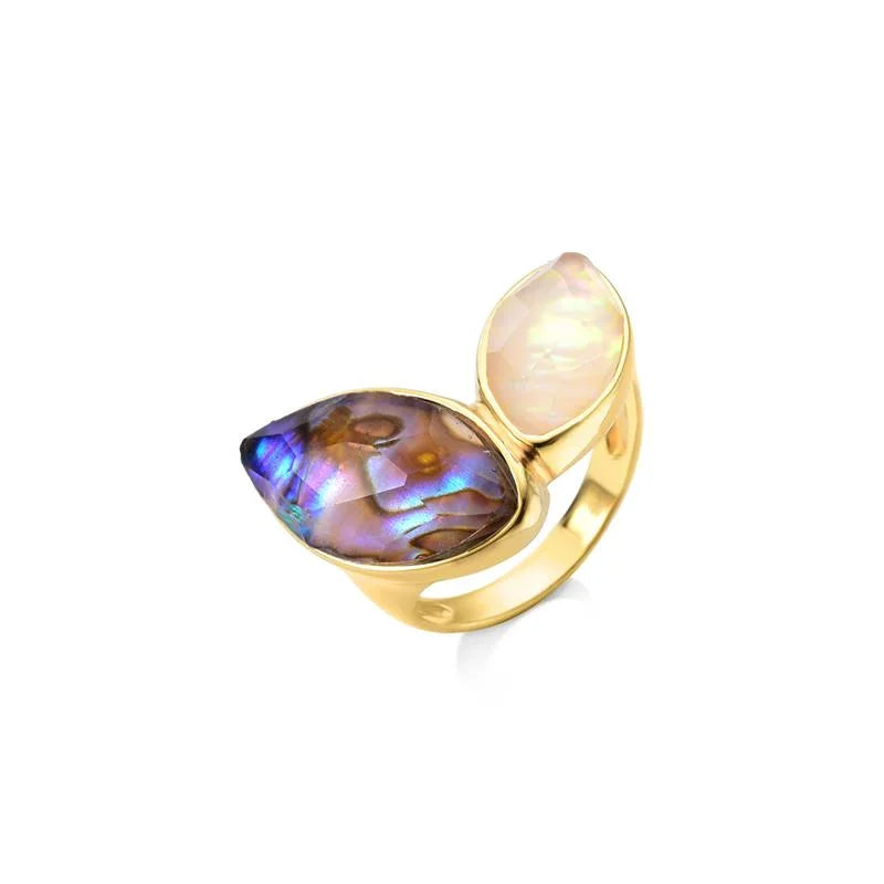 18K Gold-plated ring with abalone gemstone