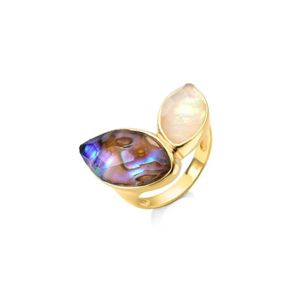 18K Gold-plated ring with abalone and opal gemstone