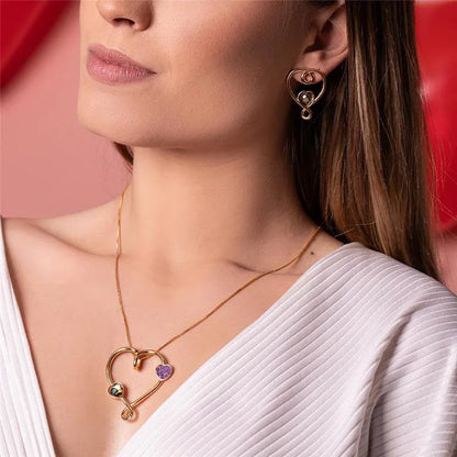 18K Gold-Plated Abalone & Amethyst Heart Jewelry Set