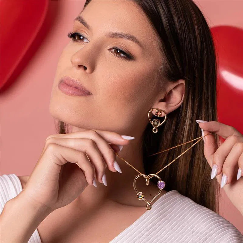 18K Gold-Plated Abalone & Amethyst Heart Jewelry Set