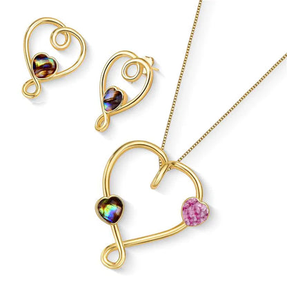 18K Gold-Plated Abalone & Amethyst Heart Jewelry Set