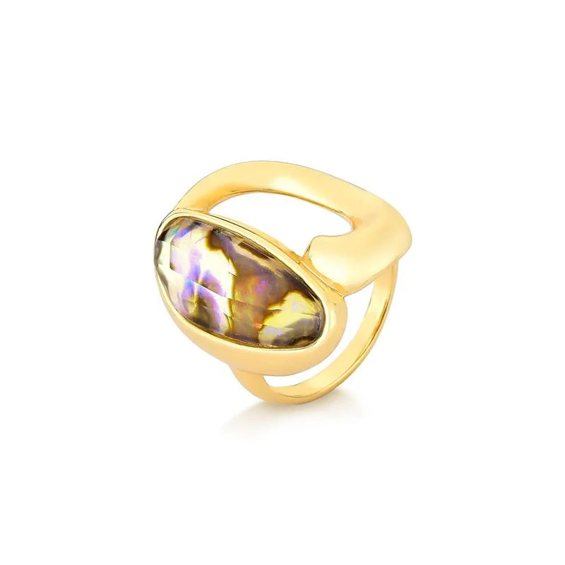 18K Gold-plated ring with abalone gemstone