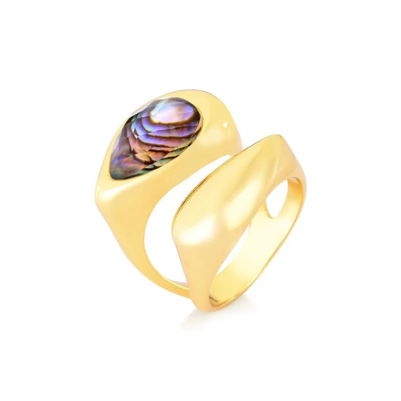 18K gold-plated ring with natural abalone gemstone
